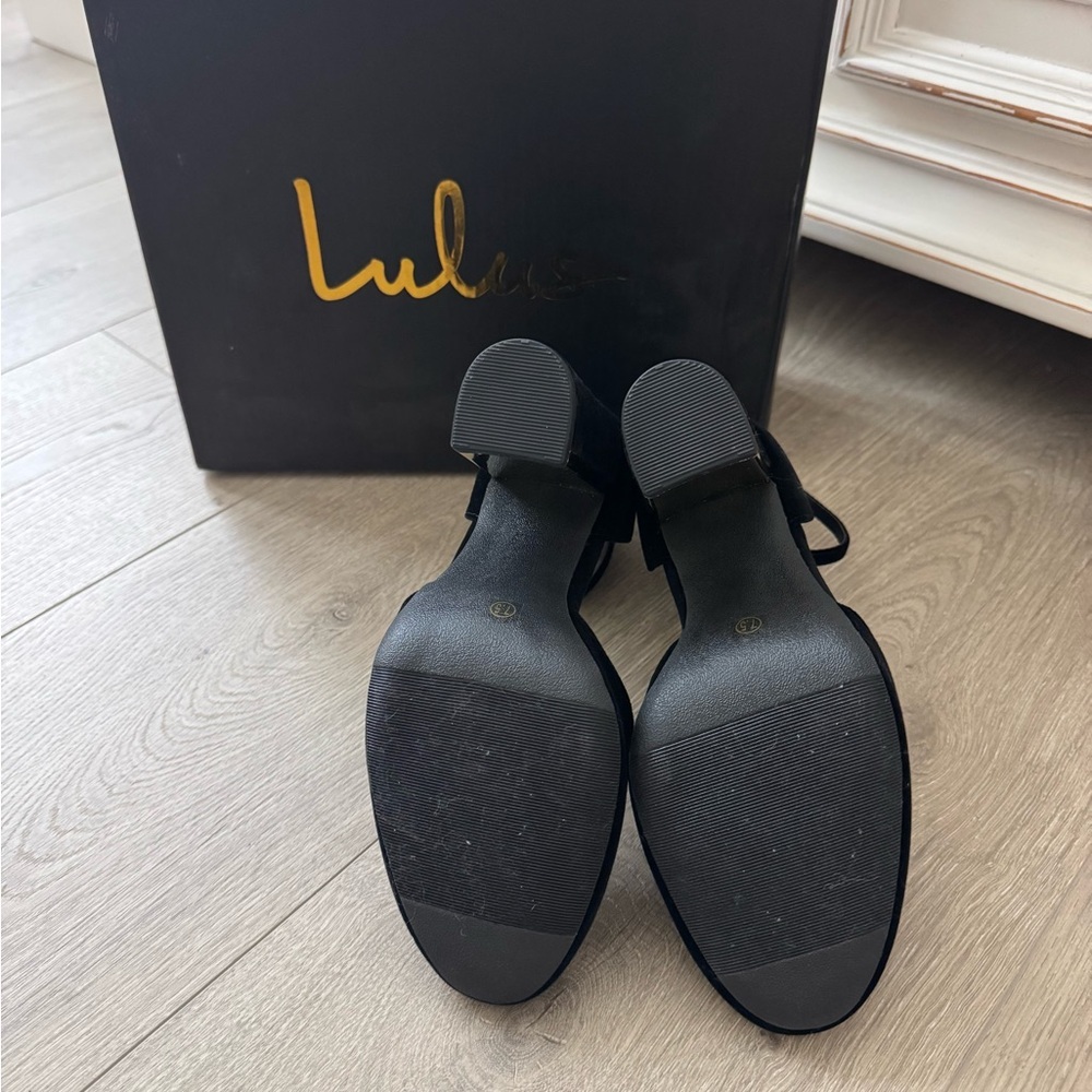 Lulu's Black Velvet Ankle Strap Heels - Picture 7 of 8